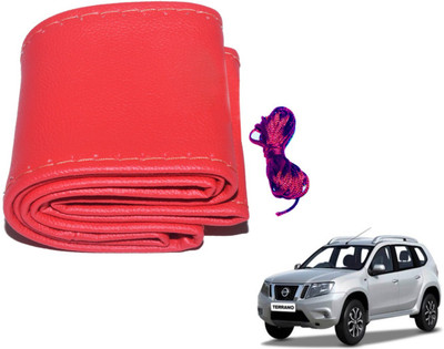 Auto Hub Hand Stiched Steering Cover For Nissan Terrano(Red, Leatherite)