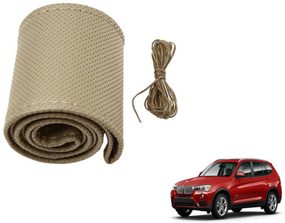 Auto Hub Hand Stiched Steering Cover For BMW X3(Beige, Leatherite)