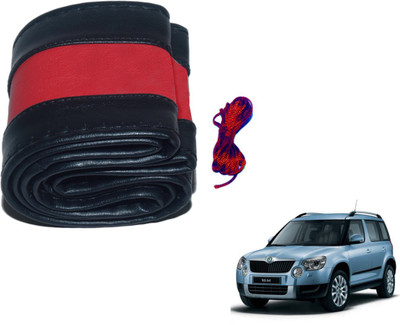 Auto Hub Hand Stiched Steering Cover For Skoda Yeti(Black, Red, Leatherite)