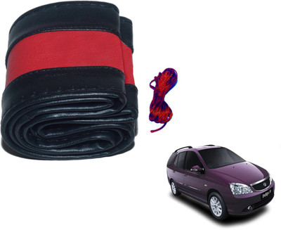 Auto Hub Hand Stiched Steering Cover For Tata Indigo Marina(Black, Red, Leatherite)