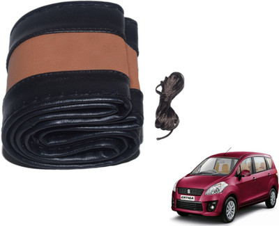 Auto Hub Hand Stiched Steering Cover For Maruti Ertiga(Black, Brown, Leatherite)