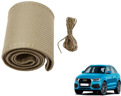 Auto Hub Hand Stiched Steering Cover For Audi Q3(Beige, Leatherite)