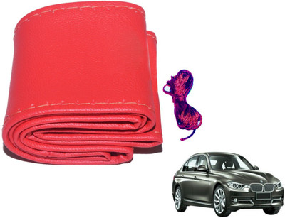 Auto Hub Hand Stiched Steering Cover For BMW 3 Series(Red, Leatherite)
