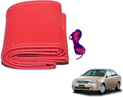 Auto Hub Hand Stiched Steering Cover For Chevrolet Optra(Red, Leatherite)