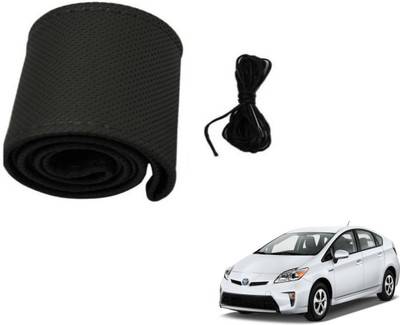 Auto Hub Hand Stiched Steering Cover For Toyota Prius(Black, Leatherite)