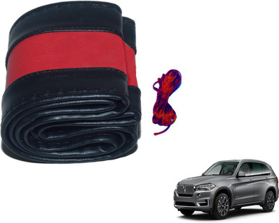 Auto Hub Hand Stiched Steering Cover For BMW X5(Black, Red, Leatherite)