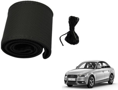 Auto Hub Hand Stiched Steering Cover For Audi A4(Black, Leatherite)
