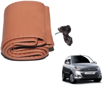 Auto Hub Hand Stiched Steering Cover For Hyundai i10(Brown, Leatherite)