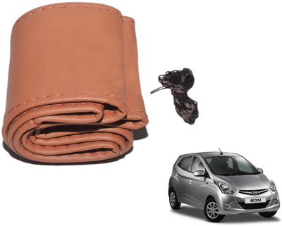 Auto Hub Hand Stiched Steering Cover For Hyundai Eon(Brown, Leatherite)