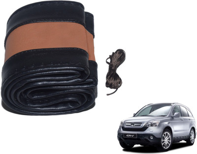 Auto Hub Hand Stiched Steering Cover For Honda CR-V(Black, Brown, Leatherite)