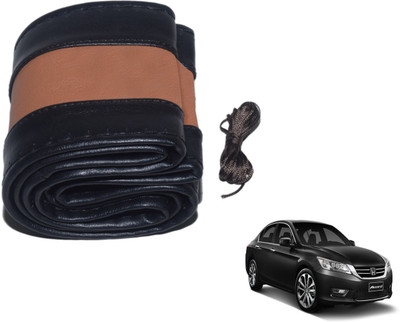 Auto Hub Hand Stiched Steering Cover For Honda Accord(Black, Brown, Leatherite)