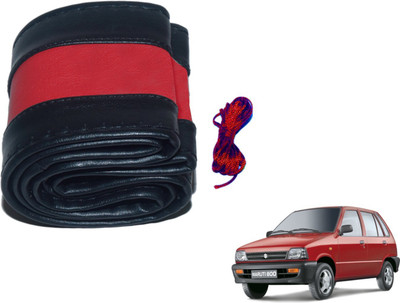 Auto Hub Hand Stiched Steering Cover For Maruti 800(Black, Red, Leatherite)