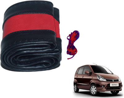 Auto Hub Hand Stiched Steering Cover For Maruti Zen Estilo(Black, Red, Leatherite)