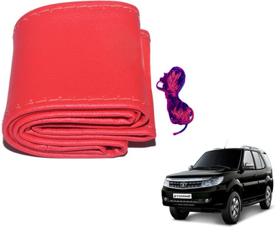 Auto Hub Hand Stiched Steering Cover For Tata Safari Storme(Red, Leatherite)