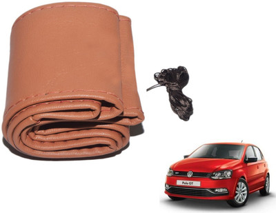 Auto Hub Hand Stiched Steering Cover For Volkswagen Polo GT(Brown, Leatherite)