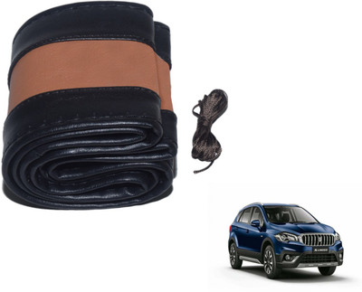 Auto Hub Hand Stiched Steering Cover For Maruti S-Cross(Black, Brown, Leatherite)