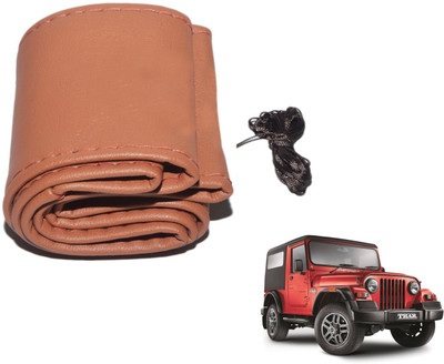 Auto Hub Hand Stiched Steering Cover For Mahindra Thar(Brown, Leatherite)