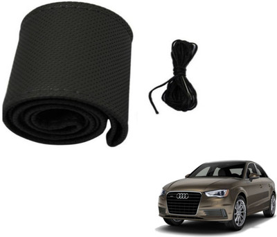 Auto Hub Hand Stiched Steering Cover For Audi A3(Black, Leatherite)