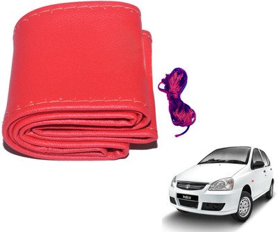 Auto Hub Hand Stiched Steering Cover For Tata Indica(Red, Leatherite)