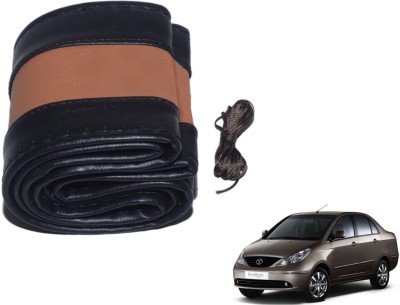 Auto Hub Hand Stiched Steering Cover For Tata Indigo CS(Black, Brown, Leatherite)