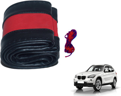Auto Hub Hand Stiched Steering Cover For BMW X1(Black, Red, Leatherite)