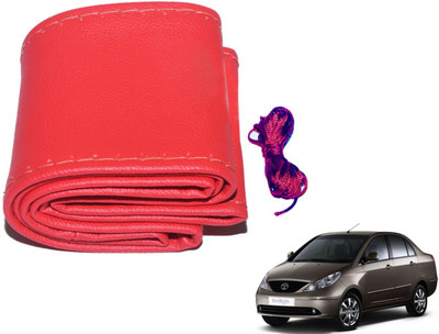 Auto Hub Hand Stiched Steering Cover For Tata Indigo CS(Red, Leatherite)