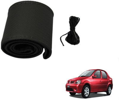 Auto Hub Hand Stiched Steering Cover For Mahindra Logan(Black, Leatherite)