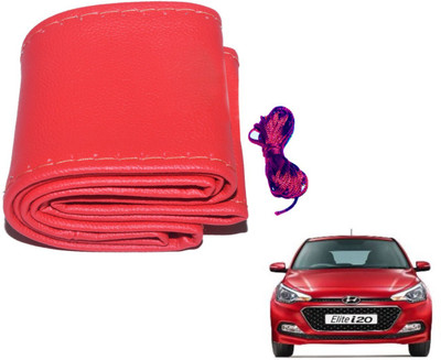 Auto Hub Hand Stiched Steering Cover For Hyundai Elite i20(Red, Leatherite)