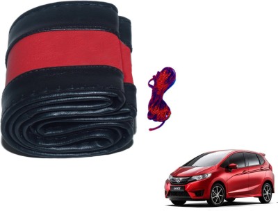 Auto Hub Hand Stiched Steering Cover For Honda Jazz(Black, Red, Leatherite)