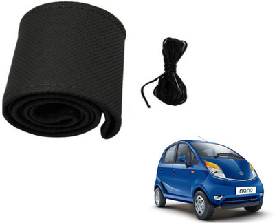 Auto Hub Hand Stiched Steering Cover For Tata Nano(Black, Leatherite)
