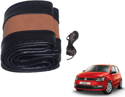 Auto Hub Hand Stiched Steering Cover For Volkswagen Polo GT(Black, Brown, Leatherite)