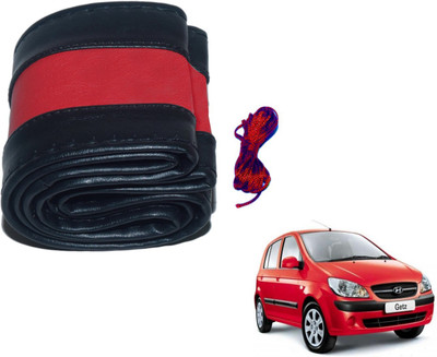Auto Hub Hand Stiched Steering Cover For Hyundai Getz(Black, Red, Leatherite)