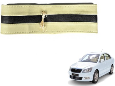 Auto Hub Hand Stiched Steering Cover For Skoda Laura(Beige, Black, Leatherite)