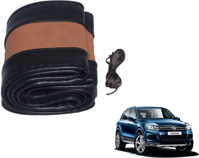Auto Hub Hand Stiched Steering Cover For Volkswagen Touareg(Black, Brown, Leatherite)