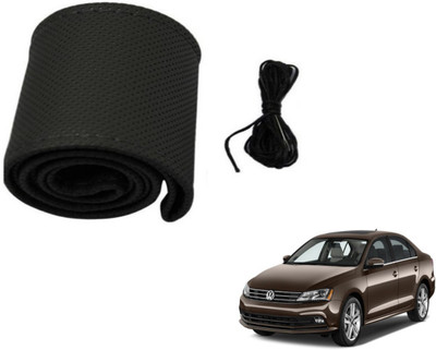 Auto Hub Hand Stiched Steering Cover For Volkswagen Jetta(Black, Leatherite)