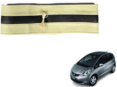 Auto Hub Hand Stiched Steering Cover For Honda Jazz(Beige, Black, Leatherite)