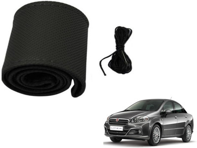 Auto Hub Hand Stiched Steering Cover For Fiat Linea(Black, Leatherite)