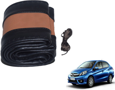 Auto Hub Hand Stiched Steering Cover For Honda Amaze(Black, Brown, Leatherite)