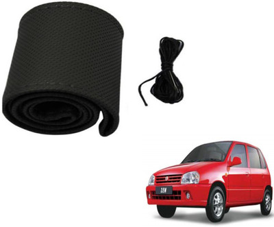 Auto Hub Hand Stiched Steering Cover For Maruti Zen(Black, Leatherite)