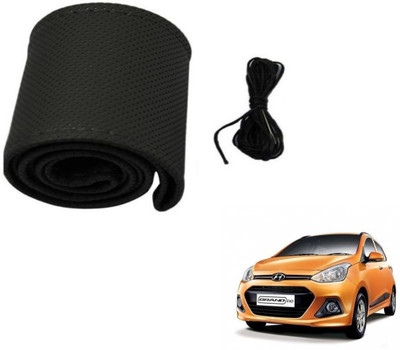 Auto Hub Hand Stiched Steering Cover For Hyundai Grand i10(Black, Leatherite)