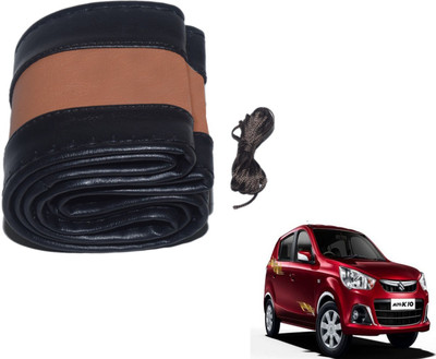 Auto Hub Hand Stiched Steering Cover For Maruti Alto K10(Black, Brown, Leatherite)