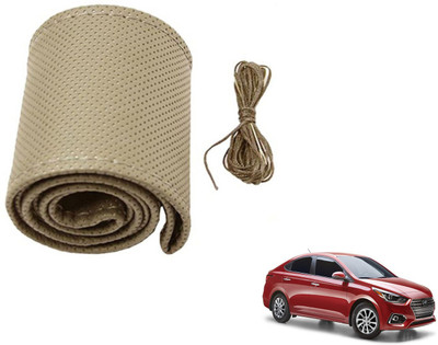 Auto Hub Hand Stiched Steering Cover For Hyundai Verna(Beige, Leatherite)