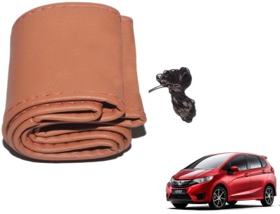 Auto Hub Hand Stiched Steering Cover For Honda Jazz(Brown, Leatherite)