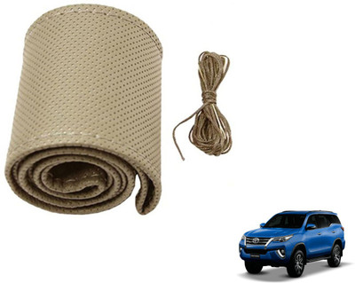 Auto Hub Hand Stiched Steering Cover For Toyota Fortuner(Beige, Leatherite)