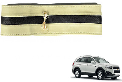Auto Hub Hand Stiched Steering Cover For Chevrolet Captiva(Beige, Black, Leatherite)
