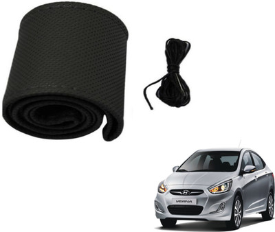 Auto Hub Hand Stiched Steering Cover For Hyundai Fluidic Verna(Black, Leatherite)