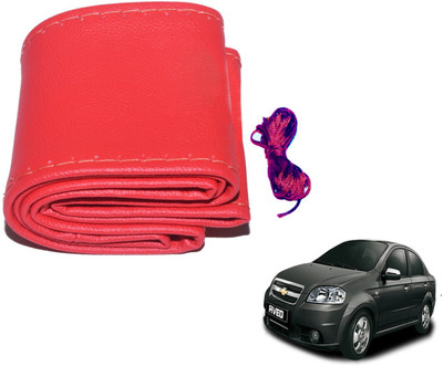 Auto Hub Hand Stiched Steering Cover For Chevrolet Aveo(Red, Leatherite)