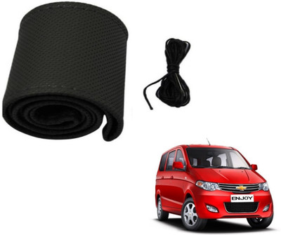 Auto Hub Hand Stiched Steering Cover For Chevrolet Enjoy(Black, Leatherite)