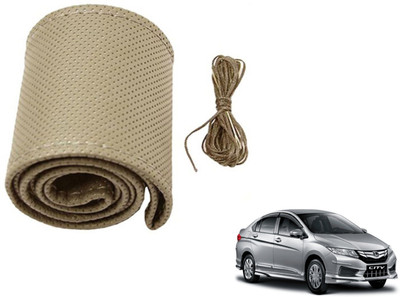 Auto Hub Hand Stiched Steering Cover For Honda New City(Beige, Leatherite)