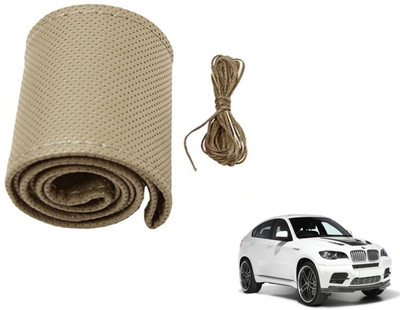 Auto Hub Hand Stiched Steering Cover For BMW X6(Beige, Leatherite)